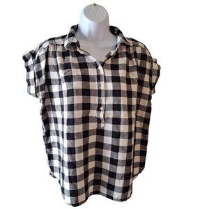 LOFT Gingham Button Down Shirt Womens Medium Black White